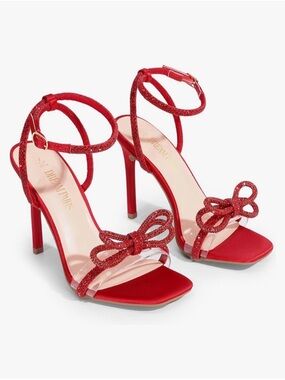 Dream Pairs Red Glitter Bow Ankle-Strap Stiletto Heels Size 6